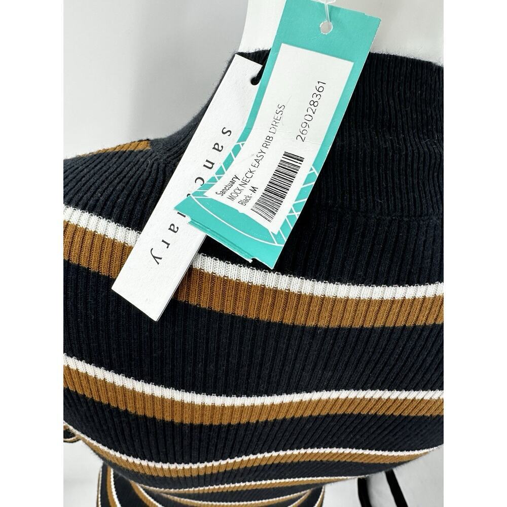 Sanctuary Mock Neck Stripe Rib Knit Midi Dress Black Brown White Size M NWT - Picture 7 of 10